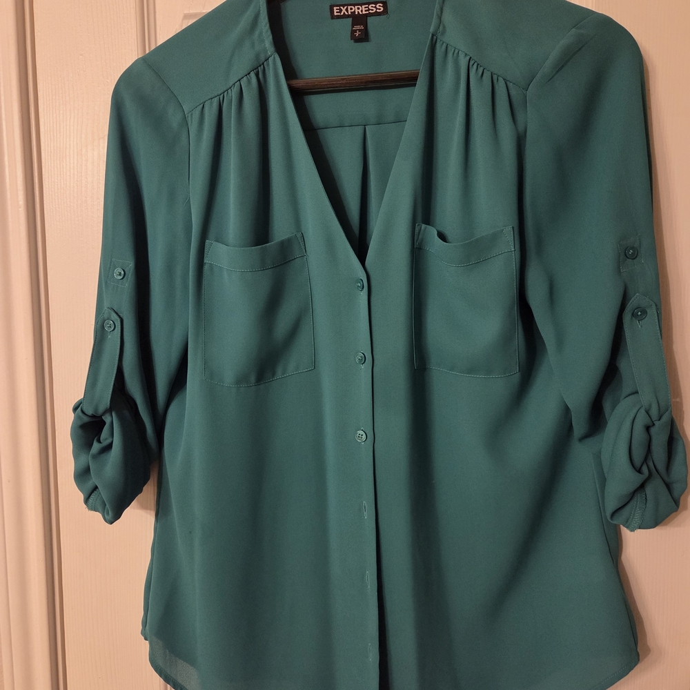 Express Teal V-Neck Blouse